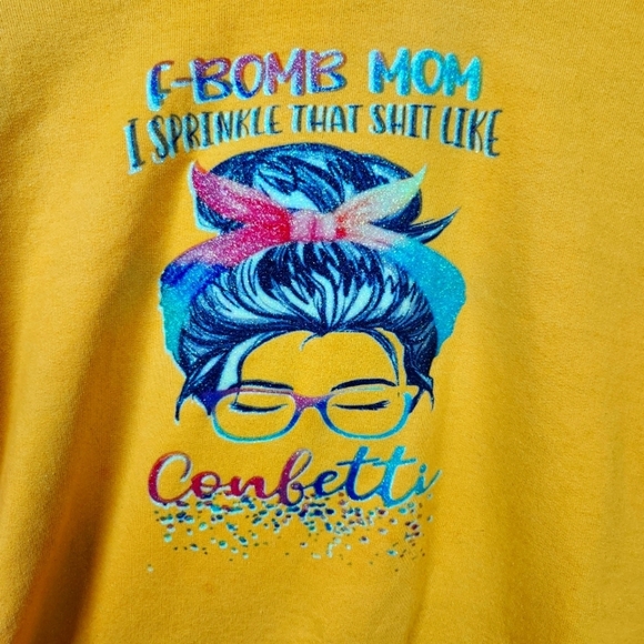"F-Bomb Mom" Women's Cozy Comfortable Yellow Hoodie Hooded Sweatshirt Size L - Picture 2 of 12